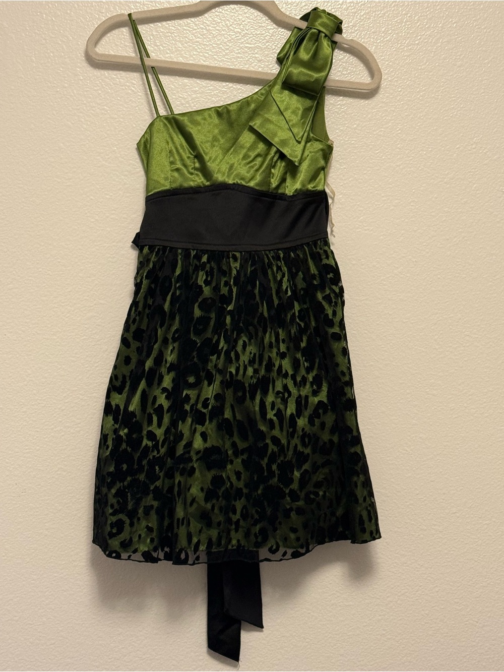 Teeze Me Olive Green One-Shoulder Dress with Black Accents